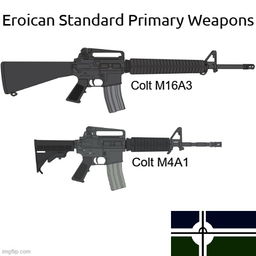May Not Look Perfect, But Here It Is. | Eroican Standard Primary Weapons; Colt M16A3; Colt M4A1 | image tagged in memes,blank transparent square,m16,colt,assault rifle,military | made w/ Imgflip meme maker
