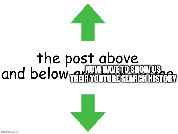 the post above and below are now dating | NOW HAVE TO SHOW US THEIR YOUTUBE SEARCH HISTORY | image tagged in the post above and below are now dating | made w/ Imgflip meme maker