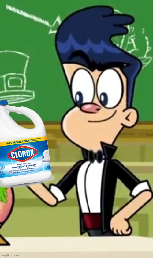 Harry with clorox bleach | image tagged in harry with remote,clorox,bleach,harry and bunnie,my childhood,my favorite cartoon | made w/ Imgflip meme maker