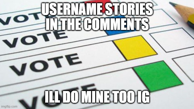 E | USERNAME STORIES IN THE COMMENTS; ILL DO MINE TOO IG | image tagged in political poll | made w/ Imgflip meme maker