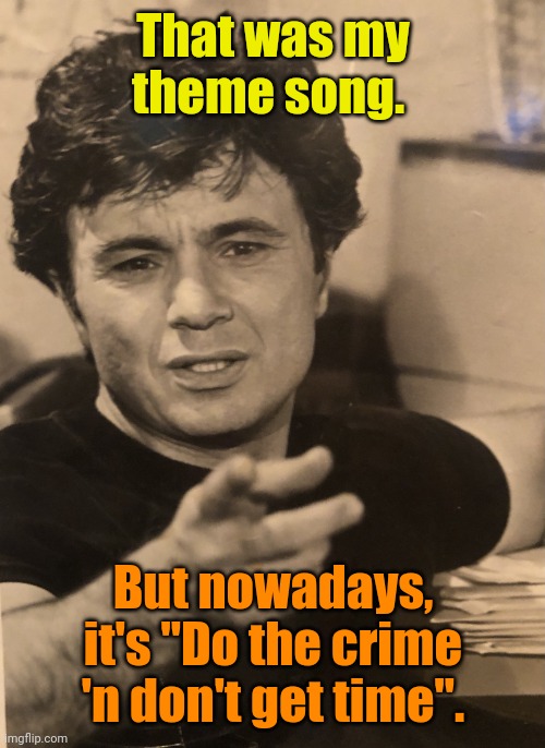 Baretta says | That was my theme song. But nowadays, it's "Do the crime 'n don't get time". | image tagged in baretta says | made w/ Imgflip meme maker