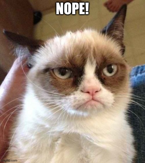 Grumpy Cat Reverse Meme | NOPE! | image tagged in memes,grumpy cat reverse,grumpy cat | made w/ Imgflip meme maker