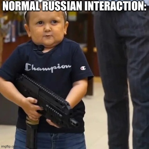 Hasbulla | NORMAL RUSSIAN INTERACTION: | image tagged in hasbulla with gun,funny | made w/ Imgflip meme maker