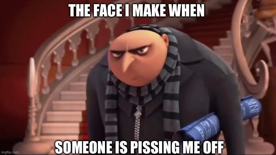 Made this for fun | THE FACE I MAKE WHEN; SOMEONE IS PISSING ME OFF | image tagged in gru pissed off | made w/ Imgflip meme maker