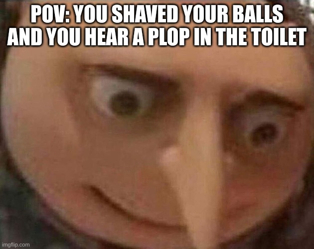 Gru oh shit | POV: YOU SHAVED YOUR BALLS AND YOU HEAR A PLOP IN THE TOILET | image tagged in gru oh shit | made w/ Imgflip meme maker
