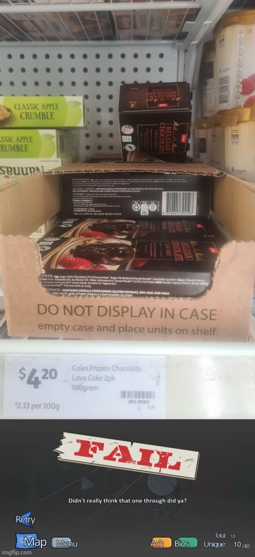 Still in the case being displayed | image tagged in didn't really think,store,food,case,you had one job,memes | made w/ Imgflip meme maker
