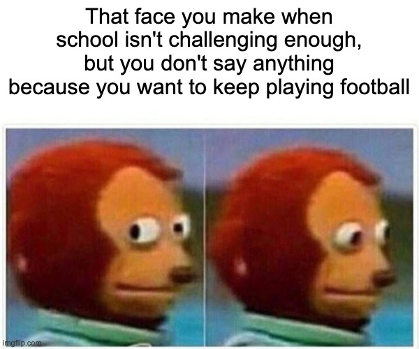 Chapter 7 | That face you make when school isn't challenging enough, but you don't say anything because you want to keep playing football | image tagged in memes,monkey puppet | made w/ Imgflip meme maker