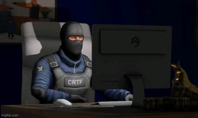 counter-terrorist looking at the computer | image tagged in counter-terrorist looking at the computer | made w/ Imgflip meme maker