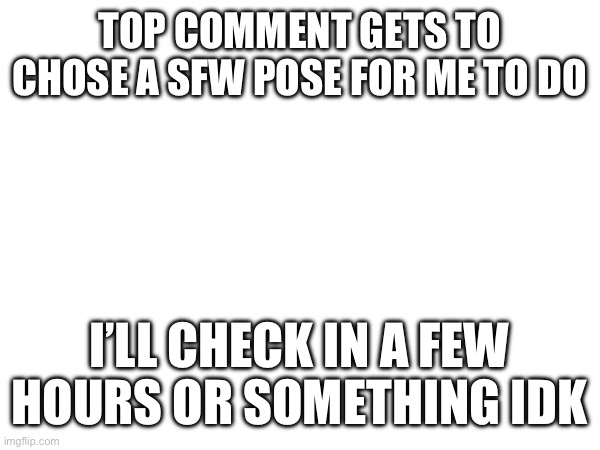 TOP COMMENT GETS TO CHOSE A SFW POSE FOR ME TO DO; I’LL CHECK IN A FEW HOURS OR SOMETHING IDK | made w/ Imgflip meme maker