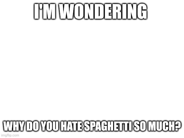 I'm wondering | I'M WONDERING; WHY DO YOU HATE SPAGHETTI SO MUCH? | image tagged in existent,spaghetti | made w/ Imgflip meme maker