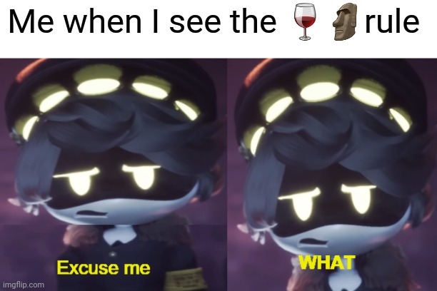 Can someone please explain that one | Me when I see the 🍷🗿rule | image tagged in excuse me what n edition | made w/ Imgflip meme maker