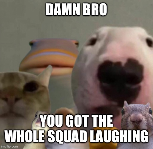 The council remastered | DAMN BRO YOU GOT THE WHOLE SQUAD LAUGHING | image tagged in the council remastered | made w/ Imgflip meme maker