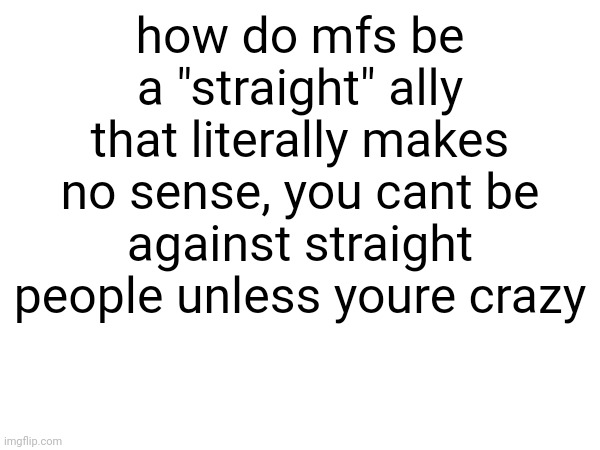 and please do not explain these weird terms i dont even wanna know | how do mfs be a "straight" ally
that literally makes no sense, you cant be against straight people unless youre crazy | made w/ Imgflip meme maker