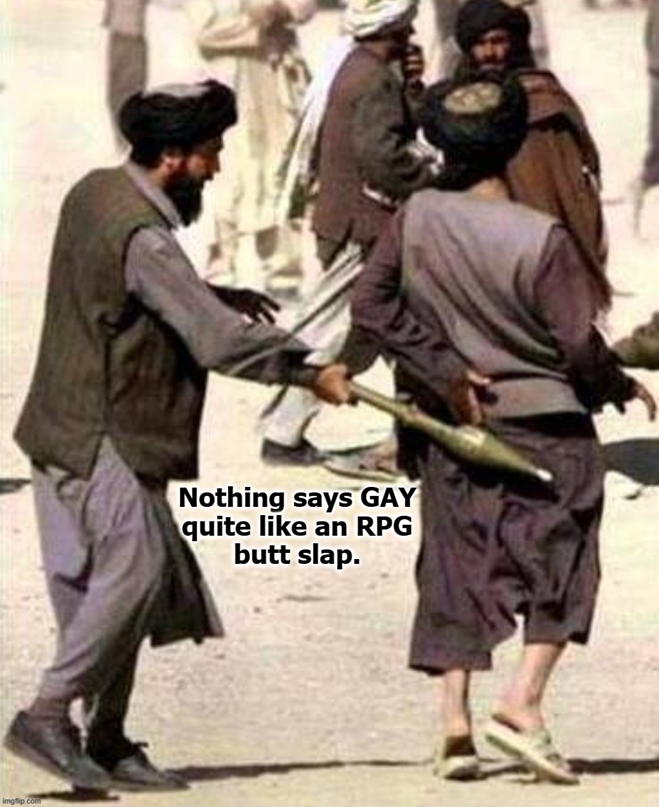 Nothing says GAY quite like an RPG butt slap. | image tagged in goat shaggers,goat love,the book of faggets,man love,faggot,sodomy | made w/ Imgflip meme maker