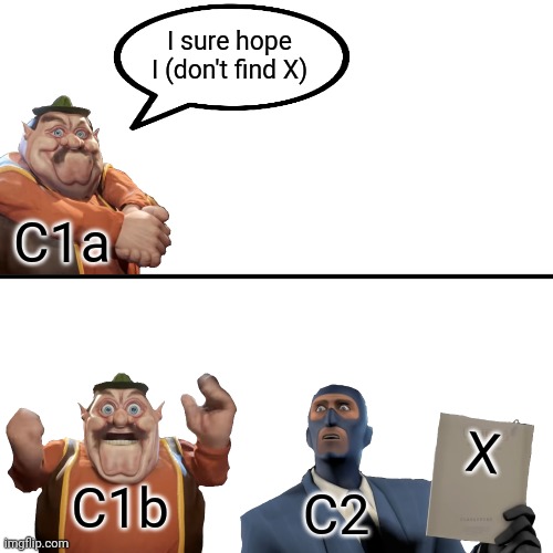 Example in comments | I sure hope I (don't find X); C1a; X; C1b; C2 | image tagged in i sure hope i x | made w/ Imgflip meme maker