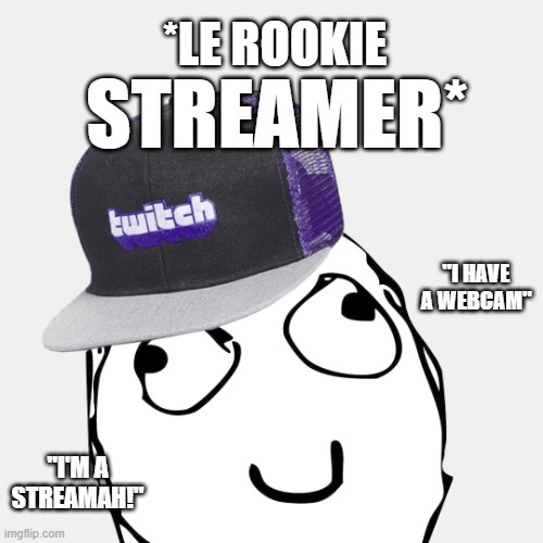 #LeRookieStreamer | *LE ROOKIE; STREAMER*; "I HAVE A WEBCAM"; "I'M A STREAMAH!" | image tagged in streaming,gamer,twitch,stream | made w/ Imgflip meme maker