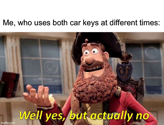 Well Yes, But Actually No Meme | Me, who uses both car keys at different times: | image tagged in memes,well yes but actually no | made w/ Imgflip meme maker
