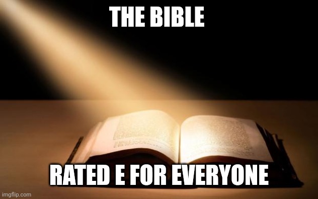 Bible | THE BIBLE; RATED E FOR EVERYONE | image tagged in bible | made w/ Imgflip meme maker