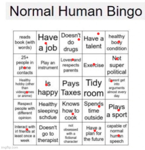 normal human bingo | image tagged in normal human bingo | made w/ Imgflip meme maker