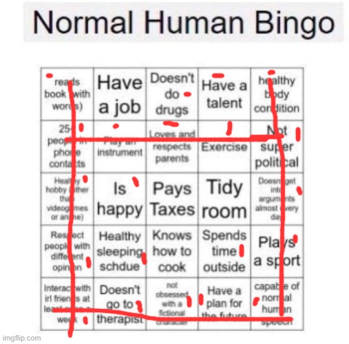 Normal human bingo | image tagged in normal human bingo | made w/ Imgflip meme maker