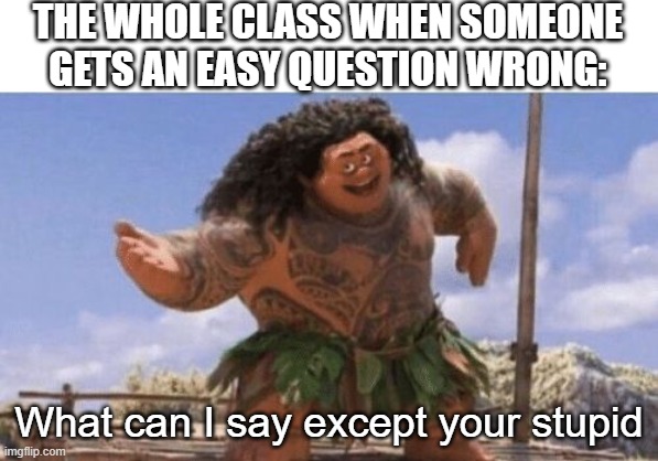 What Can I Say Except X? | THE WHOLE CLASS WHEN SOMEONE GETS AN EASY QUESTION WRONG:; What can I say except your stupid | image tagged in what can i say except x | made w/ Imgflip meme maker