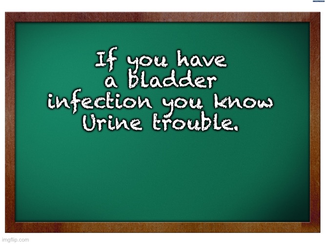 UTI | If you have a bladder infection you know Urine trouble. | image tagged in green blank blackboard | made w/ Imgflip meme maker