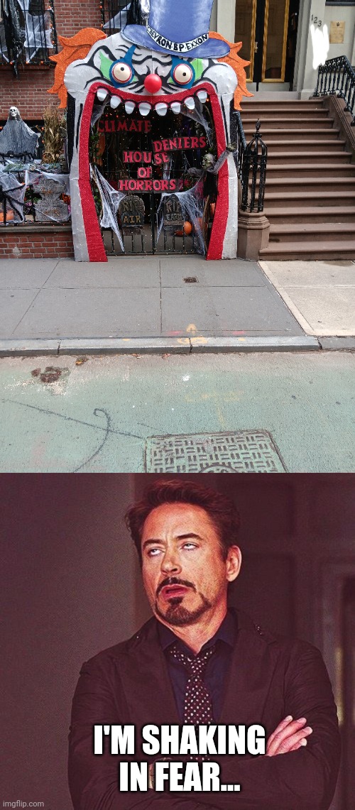 Yawn... | I'M SHAKING IN FEAR... | image tagged in robert downey jr annoyed,climate change,memes,politics | made w/ Imgflip meme maker