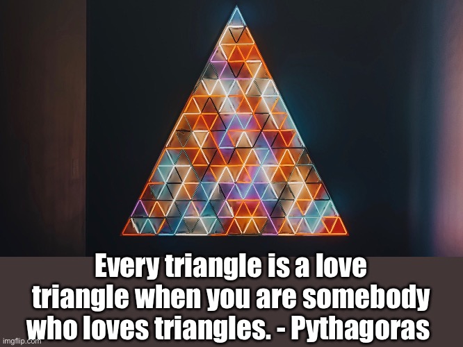A trig meme from a nerd | Every triangle is a love triangle when you are somebody who loves triangles. - Pythagoras | image tagged in dad joke | made w/ Imgflip meme maker