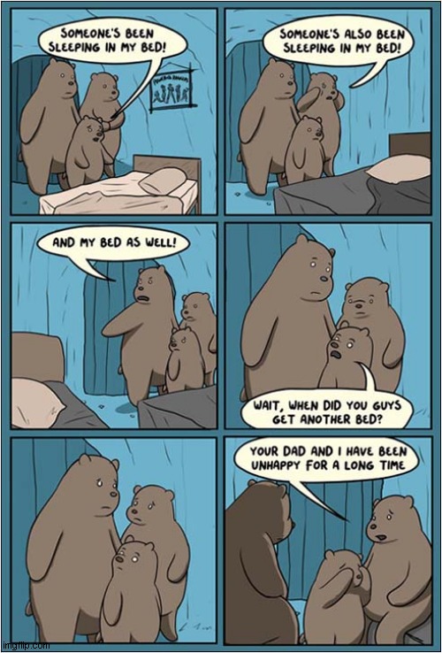 Modern Problems For The Three Bears ! | image tagged in goldilocks,three bears,modern problem,dark humour | made w/ Imgflip meme maker