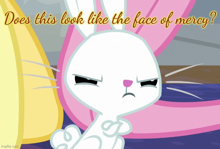 Angel's Glare Look (MLP) | Does this look like the face of mercy? | image tagged in angel's glare look mlp | made w/ Imgflip meme maker