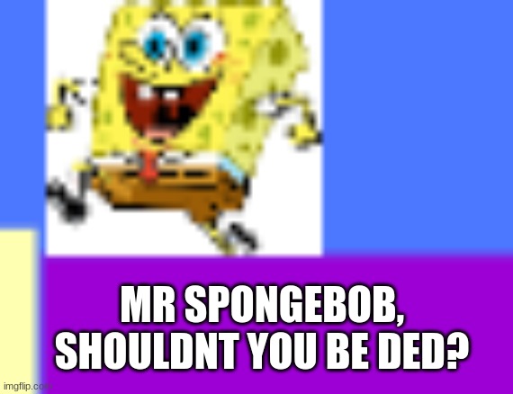 BUT HOW | MR SPONGEBOB, SHOULDNT YOU BE DED? | image tagged in but how | made w/ Imgflip meme maker