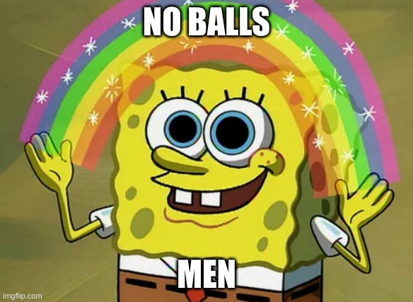 Imagination Spongebob Meme | NO BALLS; MEN | image tagged in memes,imagination spongebob | made w/ Imgflip meme maker