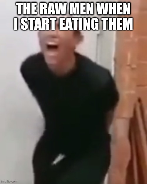 yum | THE RAW MEN WHEN I START EATING THEM | image tagged in yelling armless man,fonnay,memes,funny memes | made w/ Imgflip meme maker