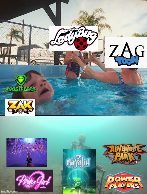Thanks Zagtoon | image tagged in mother ignoring kid drowning in a pool,miraculous ladybug,animation,cartoons | made w/ Imgflip meme maker