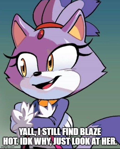 Blaze the cat | YALL, I STILL FIND BLAZE HOT. IDK WHY, JUST LOOK AT HER. | image tagged in blaze the cat | made w/ Imgflip meme maker
