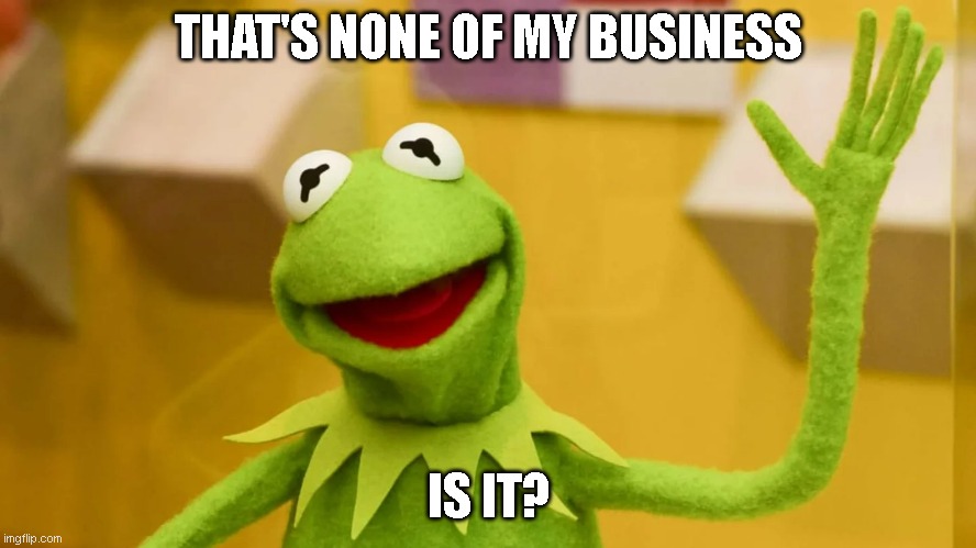 hw | THAT'S NONE OF MY BUSINESS; IS IT? | image tagged in kermit the frog | made w/ Imgflip meme maker