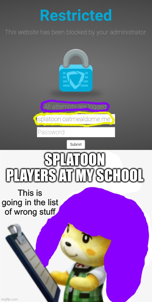 SPLATOON PLAYERS AT MY SCHOOL | image tagged in this is going in the list of wrong stuff | made w/ Imgflip meme maker