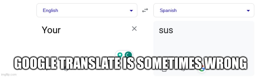 Your sus | GOOGLE TRANSLATE IS SOMETIMES WRONG | image tagged in sus,google | made w/ Imgflip meme maker