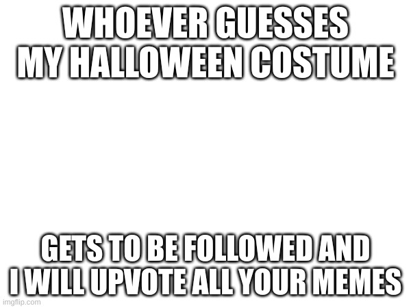 I will | WHOEVER GUESSES MY HALLOWEEN COSTUME; GETS TO BE FOLLOWED AND I WILL UPVOTE ALL YOUR MEMES | image tagged in blank white template,dumb | made w/ Imgflip meme maker