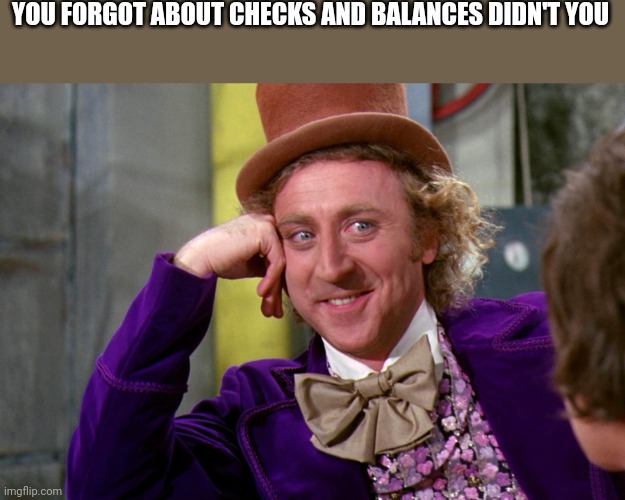 People wondering how both democrats and Republicans were able to pass harmfull bills | YOU FORGOT ABOUT CHECKS AND BALANCES DIDN'T YOU | image tagged in silly wanka | made w/ Imgflip meme maker