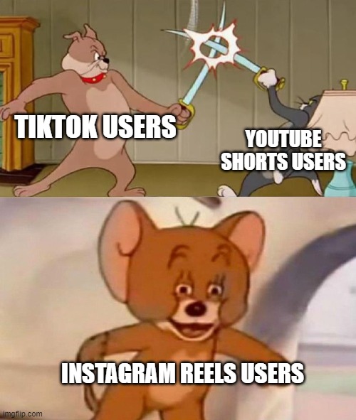 Tom and Jerry swordfight | TIKTOK USERS; YOUTUBE SHORTS USERS; INSTAGRAM REELS USERS | image tagged in tom and jerry swordfight | made w/ Imgflip meme maker