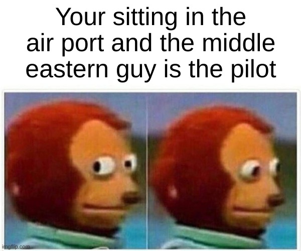 This is not supposed to be racist. Just sus :D lol | Your sitting in the air port and the middle eastern guy is the pilot | image tagged in memes,monkey puppet | made w/ Imgflip meme maker