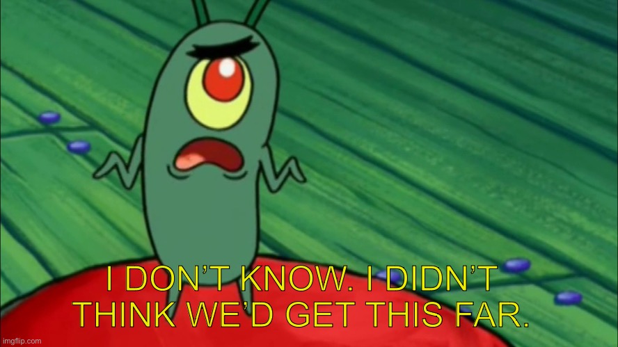 I DON’T KNOW. I DIDN’T THINK WE’D GET THIS FAR. | made w/ Imgflip meme maker