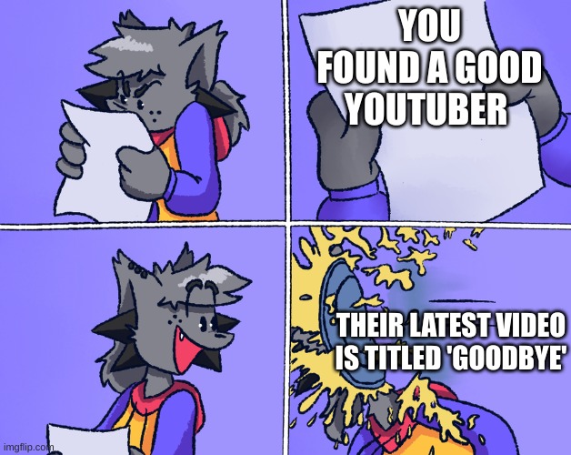 Kapi Hit By Pie | YOU FOUND A GOOD YOUTUBER; THEIR LATEST VIDEO IS TITLED 'GOODBYE' | image tagged in kapi hit by pie | made w/ Imgflip meme maker
