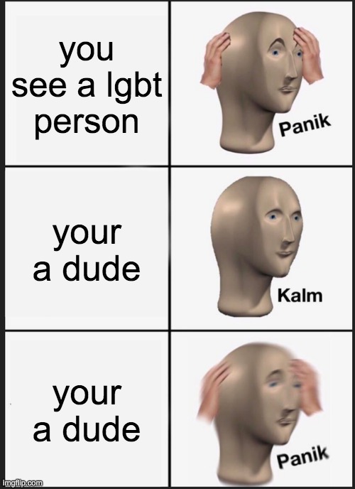 Panik Kalm Panik | you see a lgbt person; your a dude; your a dude | image tagged in memes,panik kalm panik | made w/ Imgflip meme maker