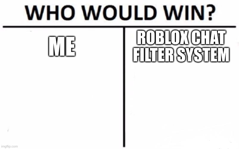 Who Would Win? Meme | ME; ROBLOX CHAT FILTER SYSTEM | image tagged in memes,who would win | made w/ Imgflip meme maker