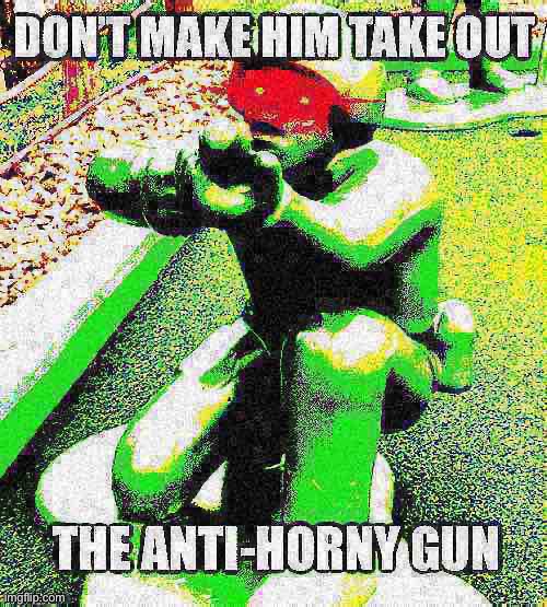 DONT MAKE HIM TAKE OUT THE ANTI HORNY GUN | image tagged in dont make him take out the anti horny gun | made w/ Imgflip meme maker