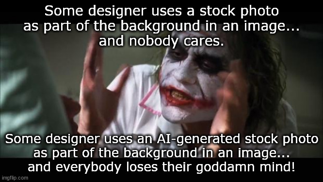 Some guy uses an AI-generated stock photo as part of the background in an image...