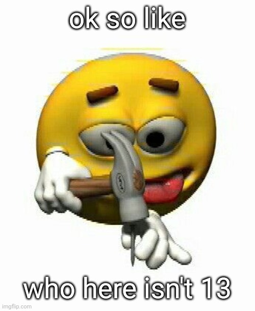 i swear like a majority is | ok so like; who here isn't 13 | image tagged in me with my hammer | made w/ Imgflip meme maker