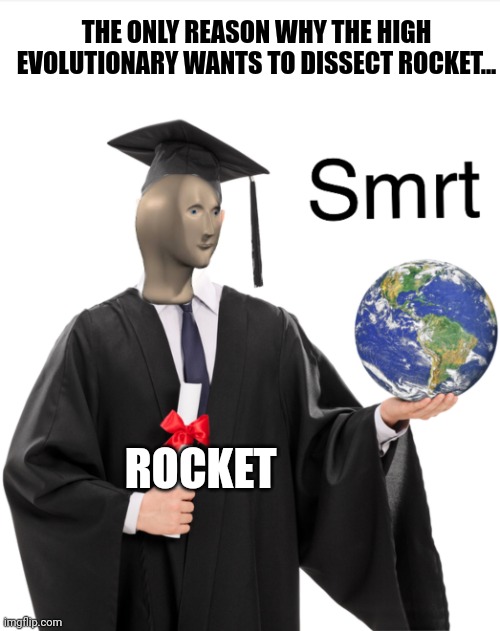 Rokit is smrt | THE ONLY REASON WHY THE HIGH EVOLUTIONARY WANTS TO DISSECT ROCKET... ROCKET | image tagged in meme man smart,guardians of the galaxy,marvel | made w/ Imgflip meme maker